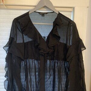 Silk Ruffled Sheer Rachel Zoe Blouse with Tie Neck and Bell Sleeve